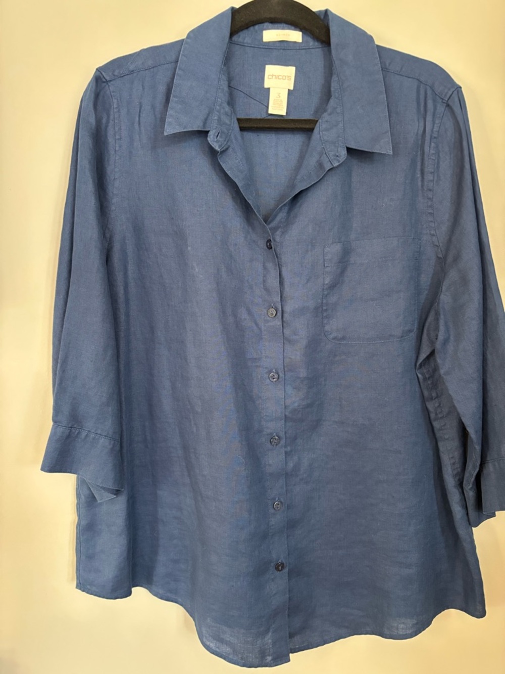 Chico's Blue No-Iron Linen Button-Down Shirt